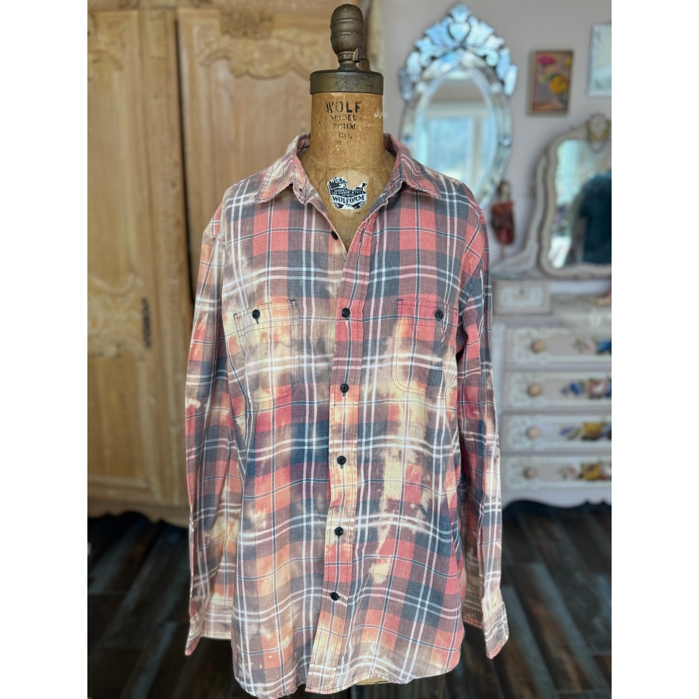 Upcycled Flannel L Cherub Floral Patch‎ Folk Art Shirt One of One - Picture 6 of 7